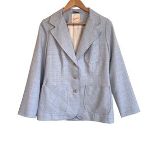 Domani by Niccolini vintage plaid blazer light blue white brown medium